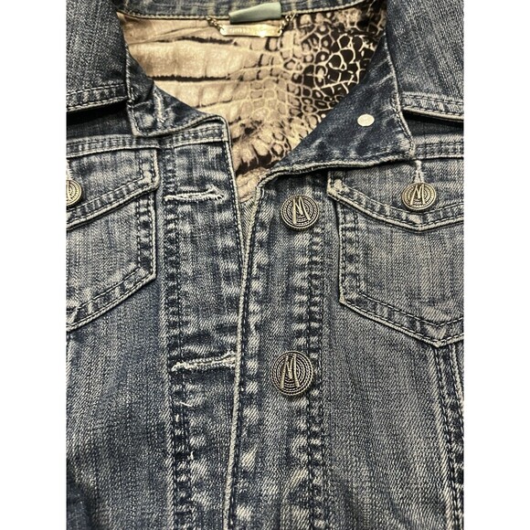 GUESS Marciano Y2K Denim Jacket Small Cotton Animal Print Lining 2000s - Picture 6 of 16